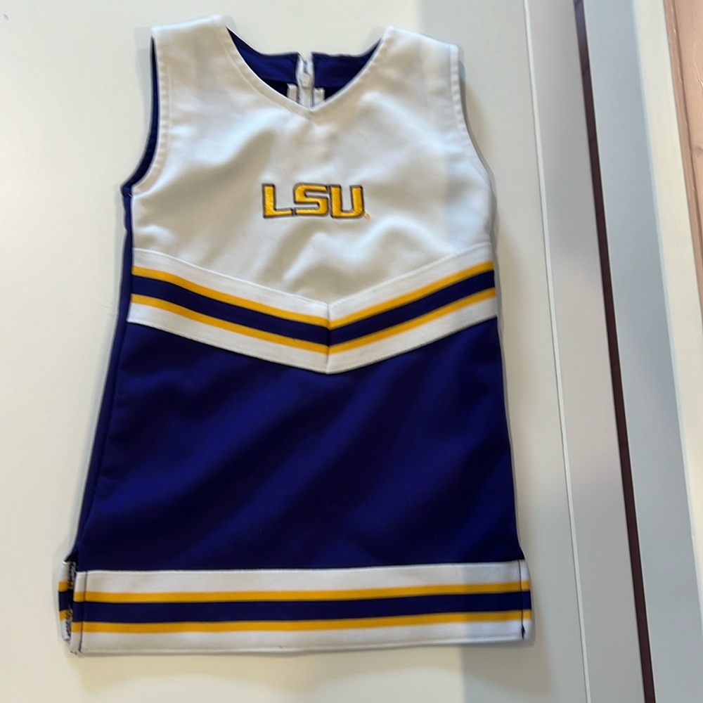 Purple and white lsu cheerleading dress uniform